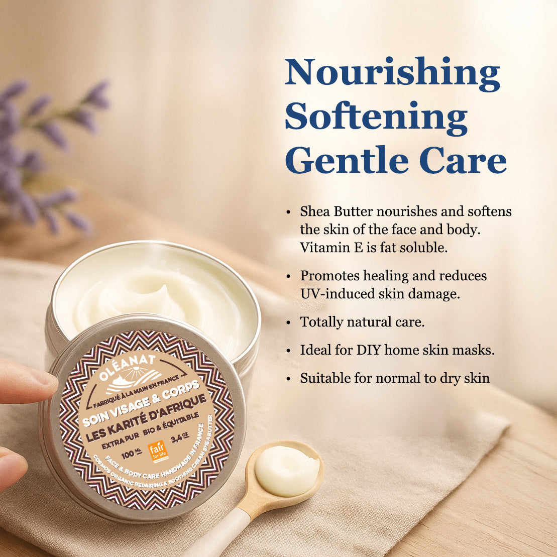 Oleanat Extra Pure Organic Shea Butter Balm - Repairing & Soothing Moisturizer (100ml)
