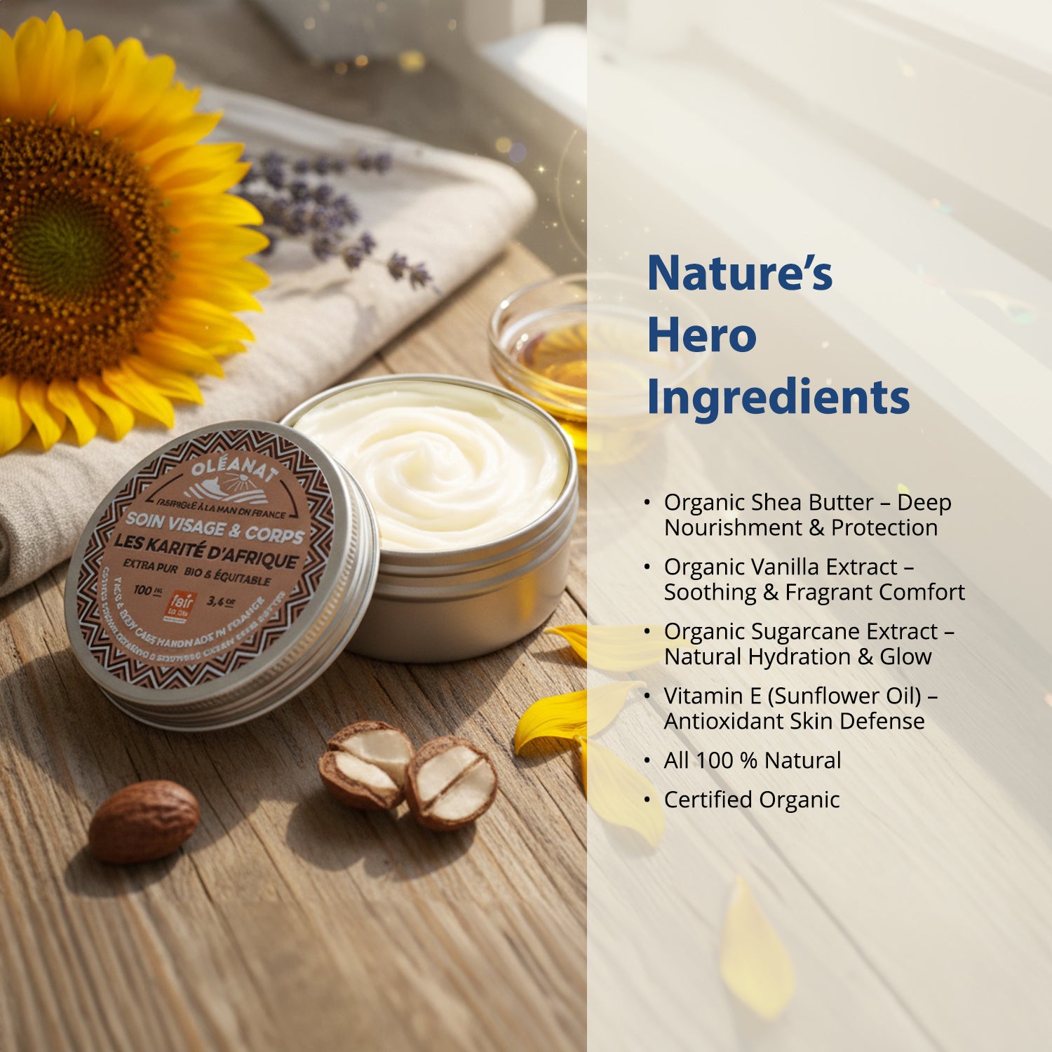 Oleanat Extra Pure Organic Shea Butter Balm - Repairing & Soothing Moisturizer (100ml)