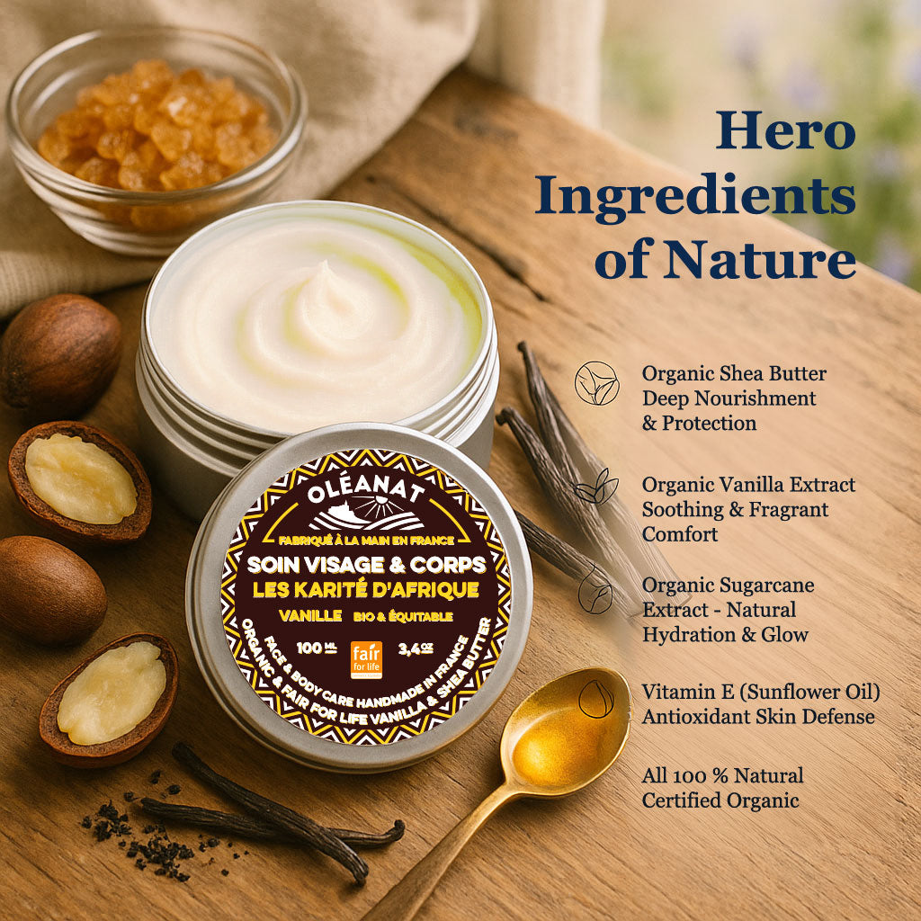 Oleanat Organic Vanilla Shea Butter – Nourishing Moisturizing Cream for Face & Body (100ml)