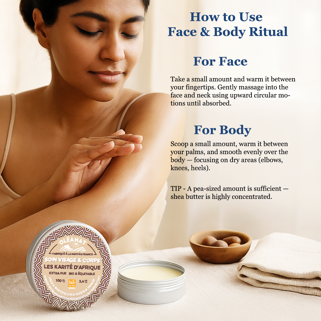 Oleanat Extra Pure Organic Shea Butter Balm - Repairing & Soothing Moisturizer (100ml)