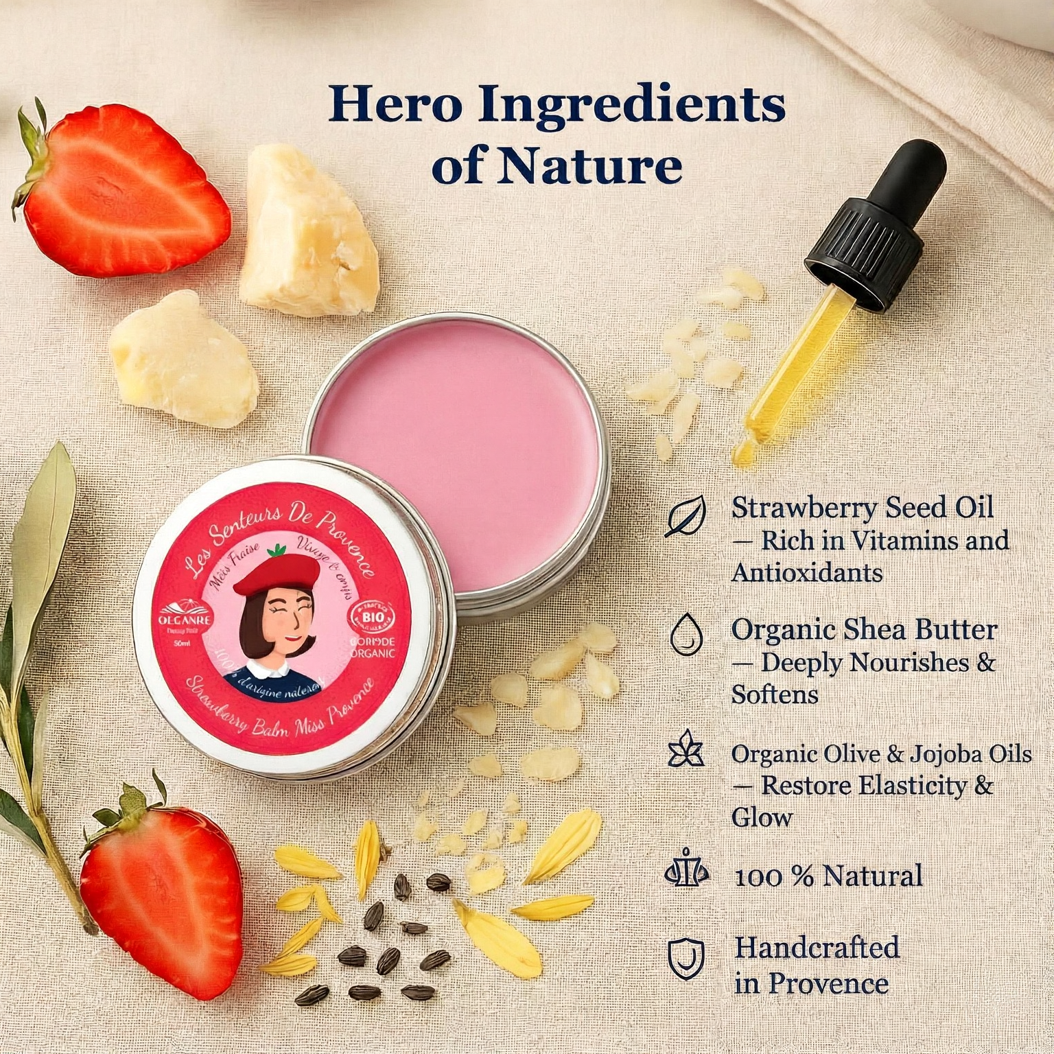 Organic Strawberry Balm - Radiance & Softness Moisturizing Cream 30ml