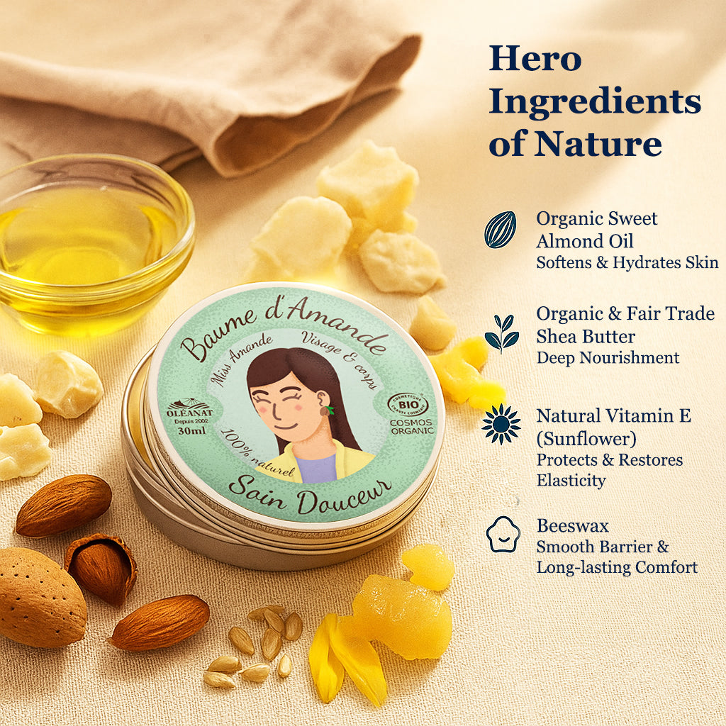 Organic Sweet Almond Balm - Nourishing & Soothing Moisturizing Cream 30ml